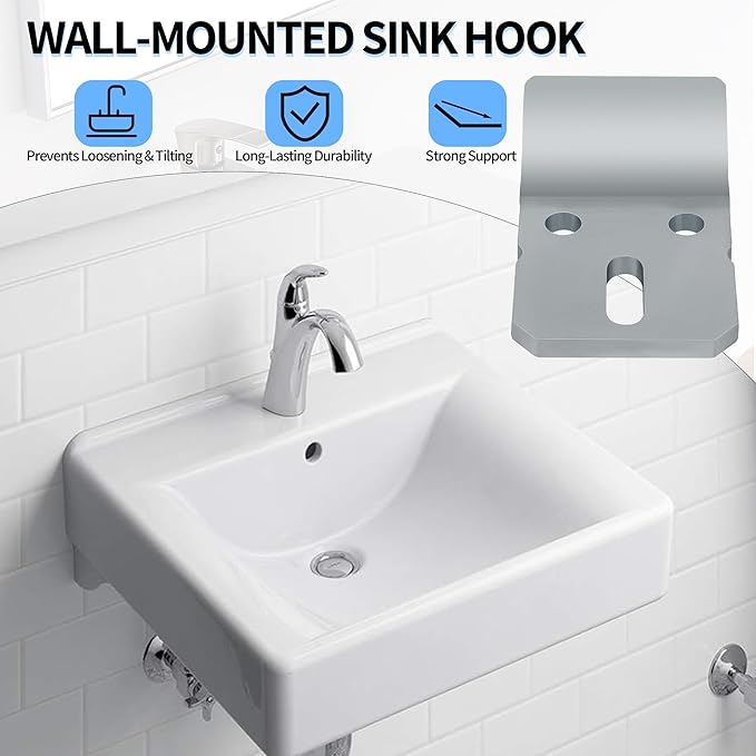Wall-Mounted Sink Hook Bracket, 1224196 Hook Kit Fit for Kohler Wall-Mounted Sinks Urinals Basins, Bathroom Sink Wall Bracket, Bathroom Installation & Mounting Kits for Kohler Sink Accessories, 2Pcs