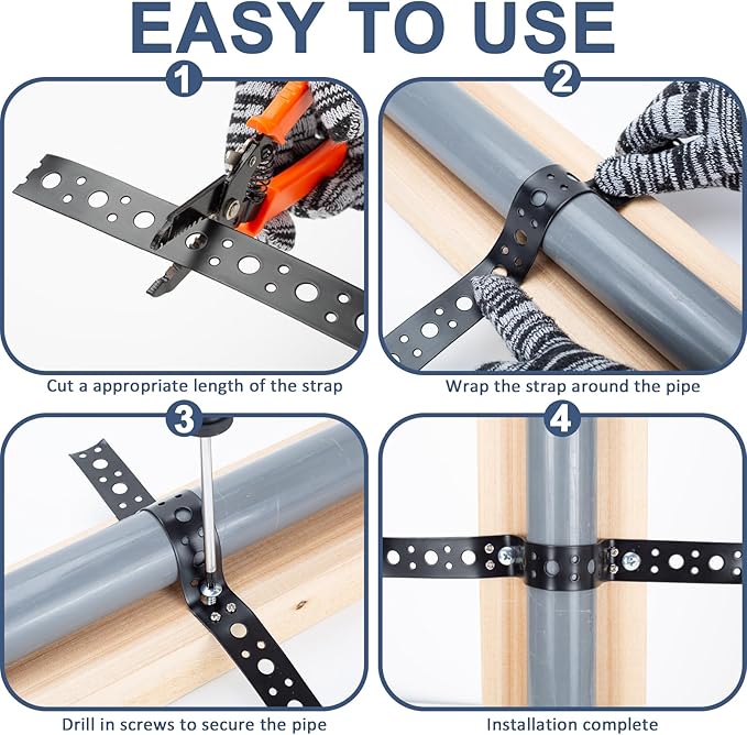 Metal Strap 1-Inch x 33FT 0.6mm Thickness for Pipe Support Pipe Hanger Strap Metal Strapping with Holes Black