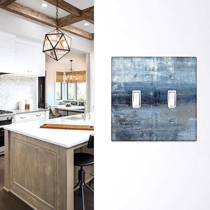 Blue Grey 2 Gang Wall Switch Plate Decortive Light Switch Cover Wall Plate Cover for Bedroom Kitchen Home Decor