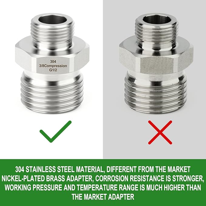 TAISHER 5PCS 304 Stainless Steel Reducer Faucet Adapter 1/2" G Thread (BSP) × 3/8" Compression Pipe Fitting for RV kitchen bathroom faucet supply line adapter with rubber gasket