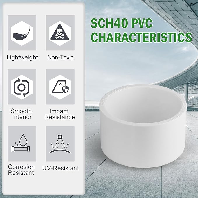 SCH40 PVC Cap 1-1/2 Inch - Fit Standard 1-1/2" SCH40 PVC Pipes (OD Approx. 1.9"), Zernmiarder Furniture Grade Pipe Caps, White Pipe Cover Fittings for Plumbing, DIY, Garden & Furniture - 12 Pcs