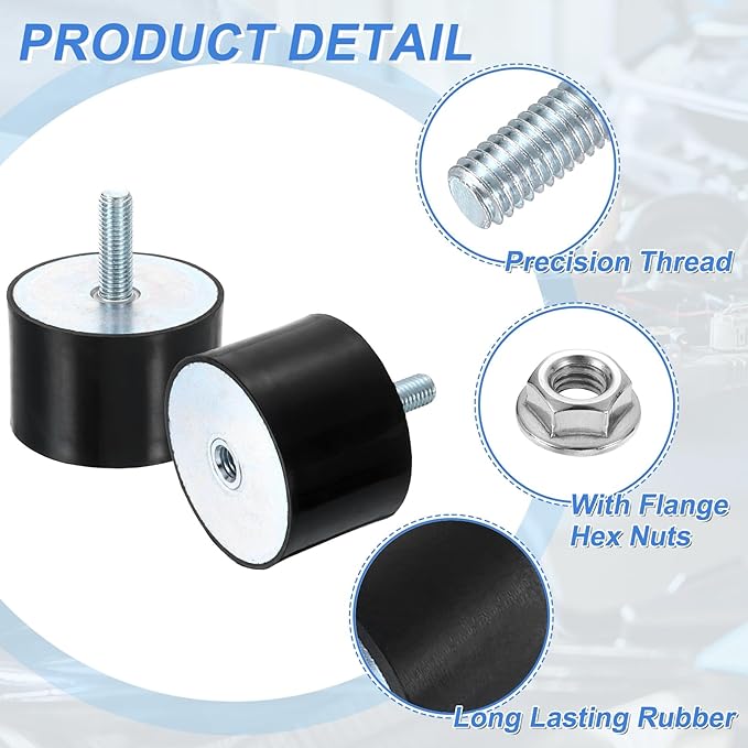 uxcell M12 Rubber Mounts, 1Pcs 73x50mm(DxH) Rubber Cylindrical Anti Vibration Isolator Shock Absorber with Lock Nut for Car Bobbin Generator Air Compressors