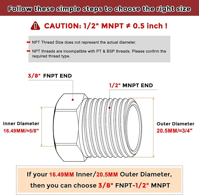 Pack of 10, 1/2" NPT Male to 3/8" NPT FeMale Solid Brass Hex Bushing, Hose Fitting Adapter Reducer Fit for Pipe Leak Repair, Bathroom Remodeling, Tool Extensions, Compression