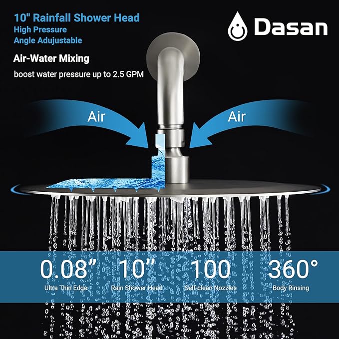 DASAN Tub Shower Faucets Sets Complete Bathtub Faucet Set Brushed Nickel Bathtub Shower System with Tub Spout, Bathroom Tub and Shower Faucet Combo Trim Kit with Rough-in Valve, DA-SS03BN-R10W