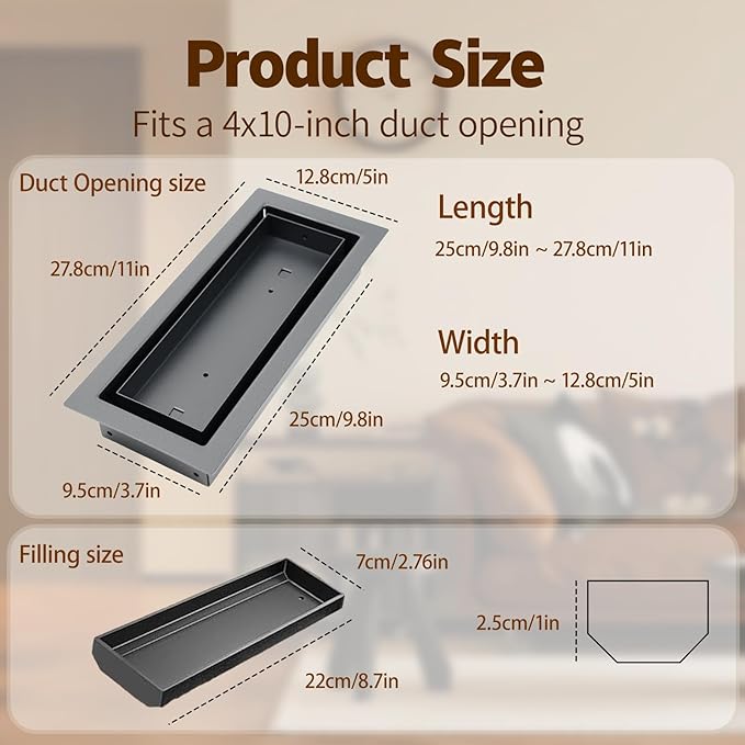 4 Pack 4x10 inch Floor Register, Heavy Duty Steel Floor Vent Covers, Modern Drop-in Floor Register for Tile, Wood and Other Flooring Inserts, Black