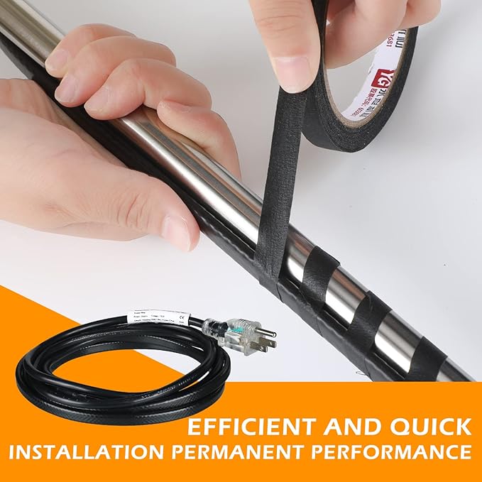 Kingdder 6FT - 48FT Heat Tape for Water Pipes Thermostat Self Regulating Heating Cable with Power Indicator Plug Built-in, Heavy Duty Heating Cable for Pipe Freeze Protection, 120V 8W/ft(1 Pcs,48 Ft)