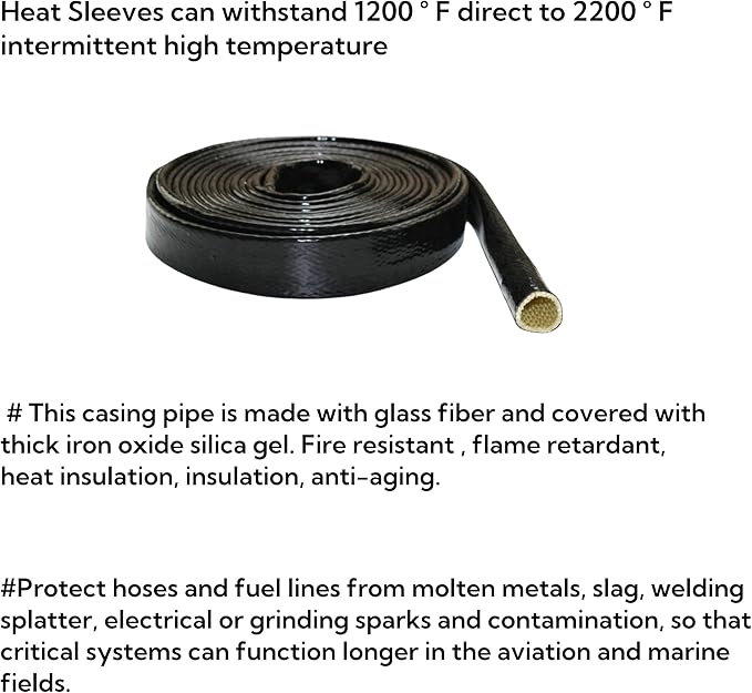 1-3/8"(35mm) ID Heat Shielded Fire Thermo Armor Fire Sleeve Silicone Coated Fiberglass for Automotive Hose Lines & Electrical Wiring Black, 5 feet