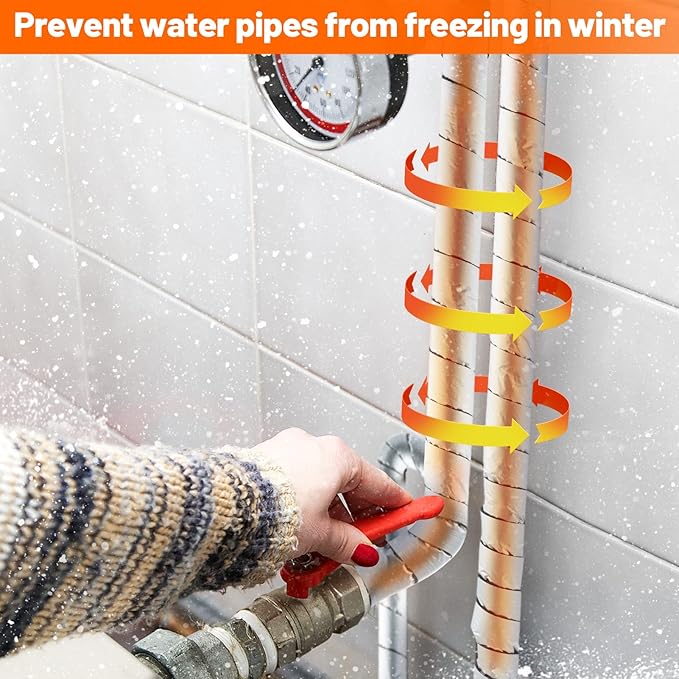 PAMASE 32.8ft Pipe Insulation Tape Wrap - Outdoor Winter Cold Hot Water Pipe Winterizing Self-Adhesive Foam with Aluminum Foil, Heat Preservation Reduce Heat Loss, 2" Wide