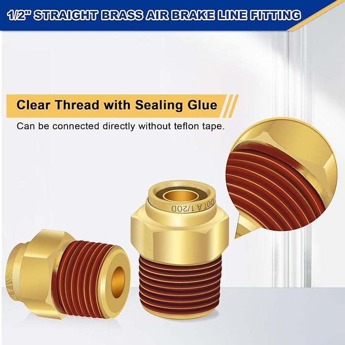1/2" Brass Push to Connect DOT Air Brake Fittings, 3PCS Air Line Quick Connect Fittings 1/2" Tube OD x 1/2" NPT Connector Tube to Male Pipe for Truck Trailers Air Brake System