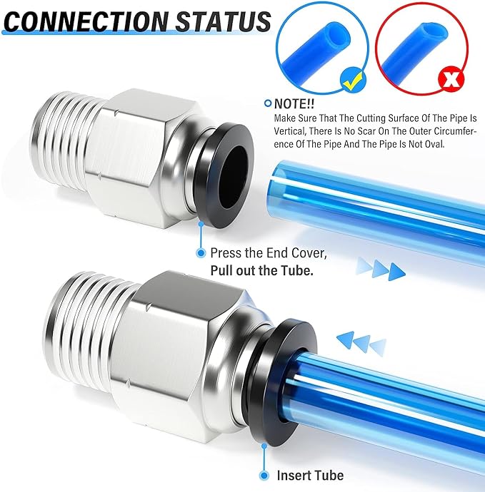 TAILONZ PNEUMATIC Male Straight 1/8 Inch Tube OD x 1/8 Inch NPT Thread Push to Connect Fitting PC-1/8-N1 (Pack of 2)