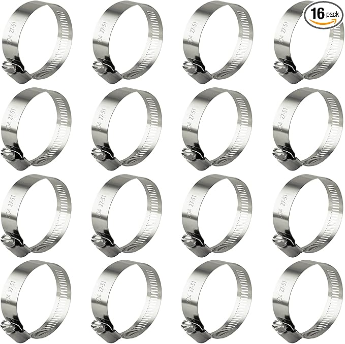 Hose Clamp, 1-2 Inch Worm Gear Hose Clamps Stainless Steel for Fuel Line, Pipe, Radiator, Tube and Fuel Line, 27-51mm (16pack)