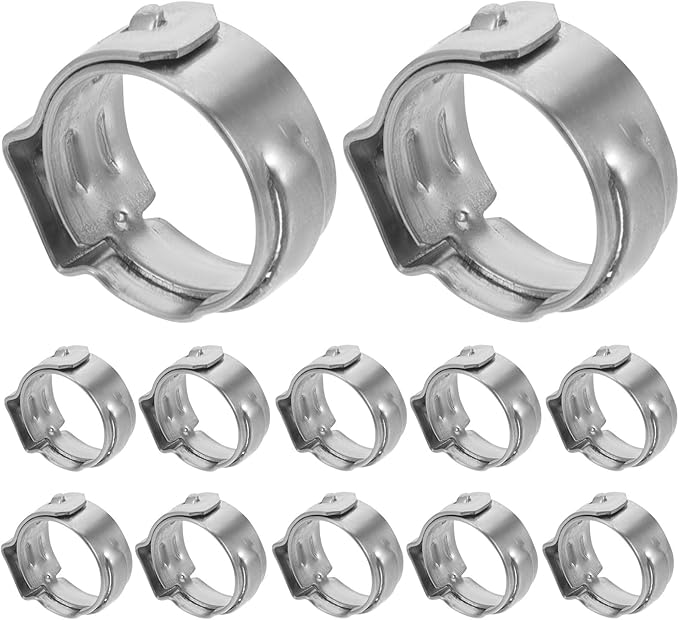 Kisangel 50Pcs Stainless Steel Pex Clamp Rings Single Ear Hose Clamps Adjustable Water Pipe Fittings for Plumbing and Pex Crimp Tools