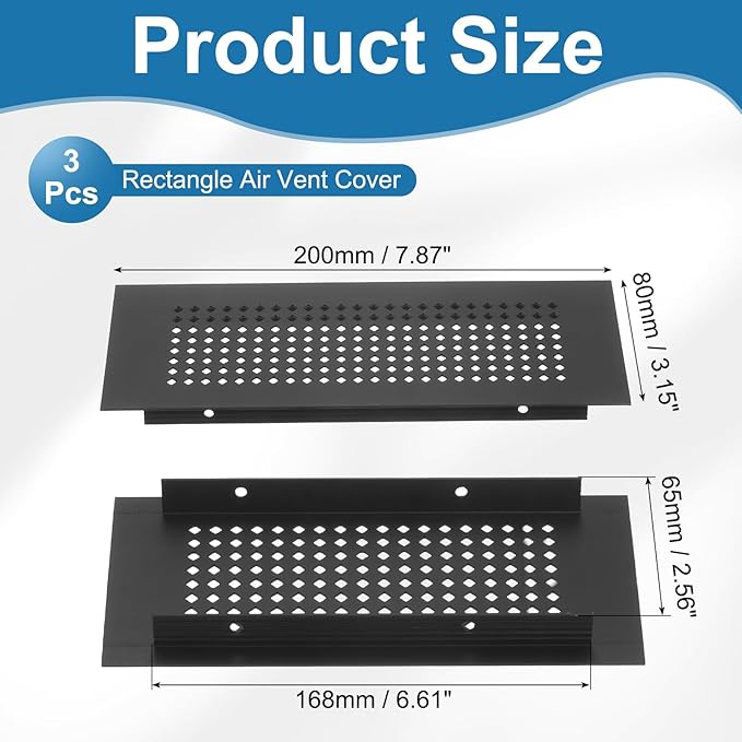 PATIKIL 8 x 3 Inch Door Air Vent Cover, 3 Pcs Aluminum Grille Ventilation Cover Louvered Diamond Hole with Mounting Screws for Cabinet Wardrobe Ceiling Door, Black