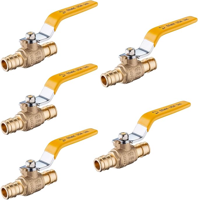 (Pack of 5) EFIELD 3/4 Inch Barb Crimp Pex Brass Full Port Shut-off Ball Valve, Yellow Handle,(VALVE016-5PCS)