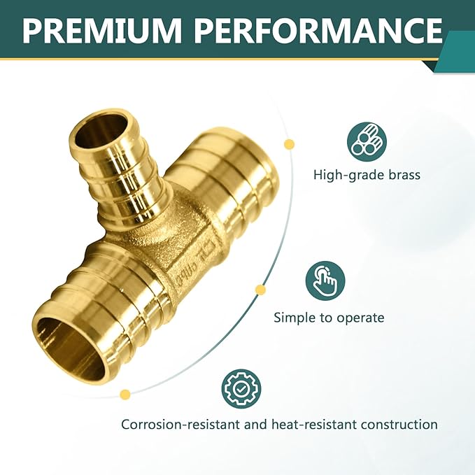 50-Pack PEX Fittings Niikappu 3/4"x3/4"x1/2" Pex Tee, Brass Crimp Pipe Fittings for PEX Pipes, ASTM F1807