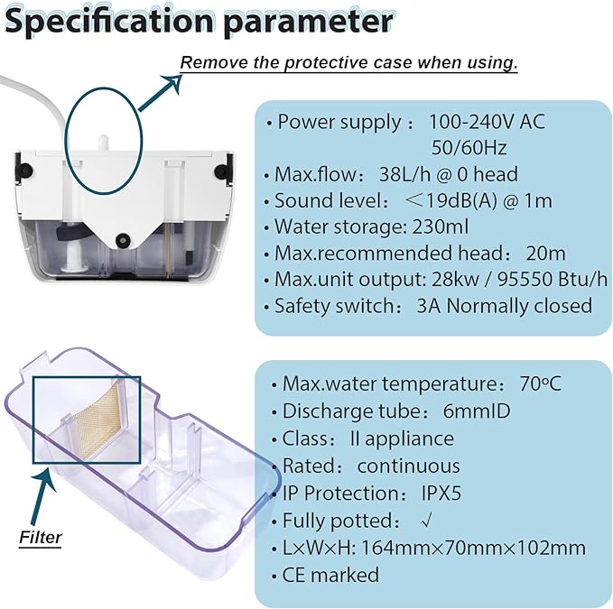 Mini 100-240V White Split Condensate Pump, AC Hvac Silent Condensate Pump, 50/60Hz, External Wall Mount, Self Priming Device, Used for Indoor Air Conditioning, HVAC, Dehumidifier, etc.