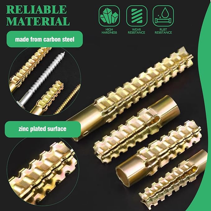 180Pcs / 90 Sets 4 Size Steel Wall Anchor with Screws, 5x30mm, 6x32mm, 8x38mm, 10x60mm Heavy Duty Loose Hinge Hole Repair Kit for Concrete, Hollow and Wooden Wall
