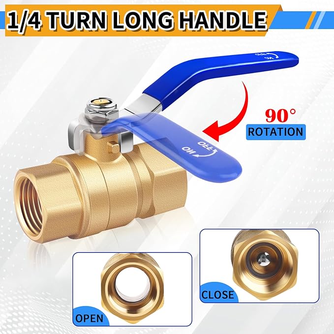 Boltigen 3/4 inch Forged Brass Ball Valve, 2Pack Heavy Duty Full Port Shut Off Valve with Double Female NPT Threaded, 600 WOG Long Handle Metal Plumbing Full Bore Control Valve Pipe Connector Fitting