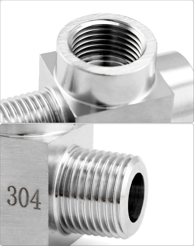 QWORK Stainless Steel Pipe Fitting - 304 Grade, Street Tee, Male Run Tee, 1/2" NPT Male x 1/2" NPT Female x 1/2" NPT Female