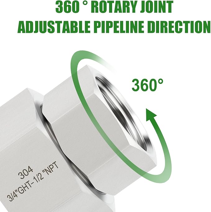 TAISHER 5PCS 304 Stainless Steel Garden Hose Adapter, 3/4" GHT Female x 1/2" NPT Female Garden Hose Connector with Washers