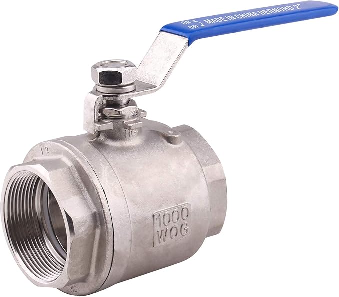 DERNORD Full Port Ball Valve Stainless Steel 304 Heavy Duty for Water, Oil, and Gas with Blue Locking Handles (2" NPT)