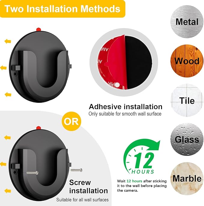 2 Pack Indoor Cam Adhesive Wall Mount Bracket for Ring,Strong VHB Stick On,No Drilling Camera Mount for Ring,Two Ways Installation with Tape and Screws-Black