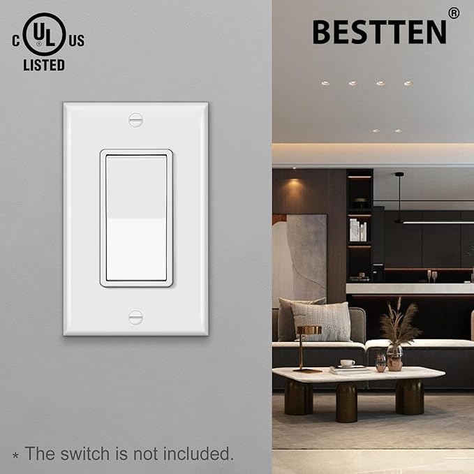 BESTTEN 20 Pack Receptacle Wall Plate, 1-Gang Standard Size Decorator Outlet and Switch Cover, Unbreakable Polycarbonate, H4.53” x W2.76”, UL Listed, White