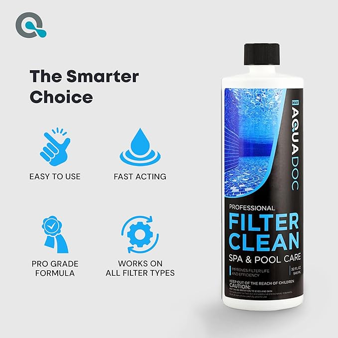 Hot Tub Filter Cleaner Soak, Pool Filter Cleaner & Pool Cartridge Cleaner - Spa Filter Cleaner Soak & Spa Filter Cleaning Solution for HotTub Cartridges. Easy to Use Filter Degreaser | AquaDoc 32oz