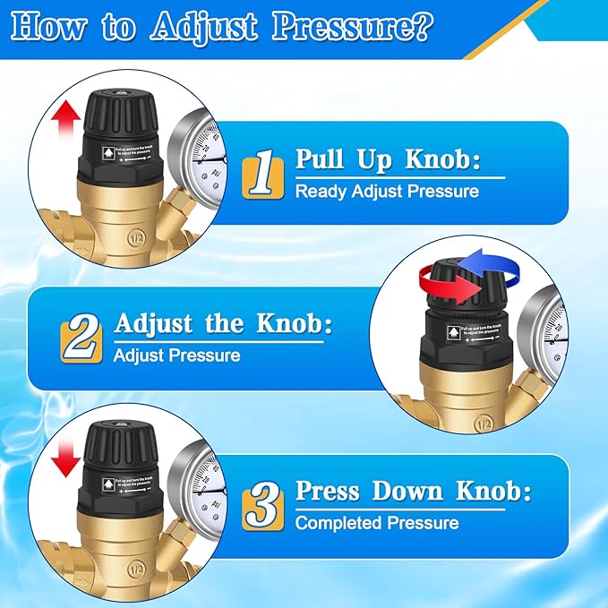 RV Water Pressure Regulator with Adjustable Handle, Water Pressure Regulator for RV Camper, Upgrade Water Pressure Reducer for RV, Fit for RV Water Pressure Adjust Style 1