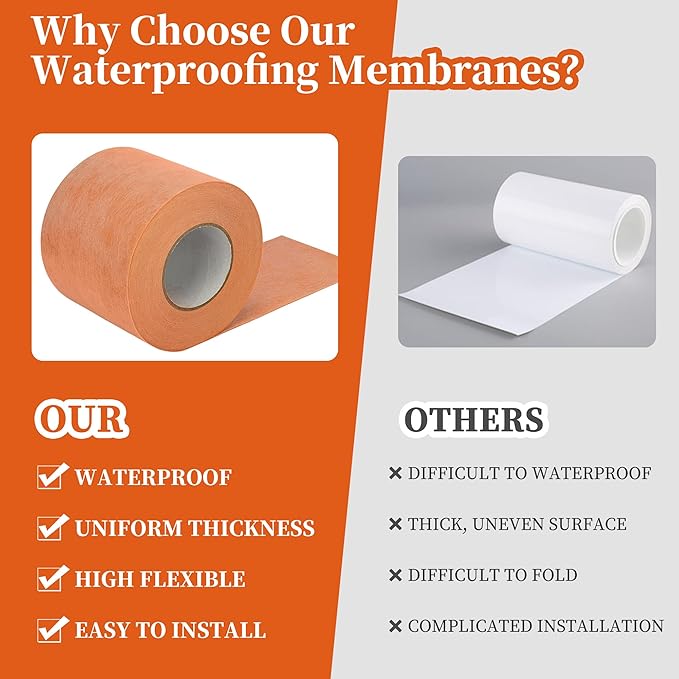 Waterproof Membrane for Shower 5 Inch X 100Ft Waterproofing and Uncoupling Membrane 19.7 Mils Thickness Waterproof Underlayment for Shower Tile Flooring