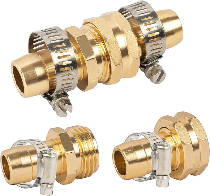 Hourleey Garden Hose Repair Connector with Clamps, Fit for 3/4" or 5/8" Garden Hose Fitting, 2 Set