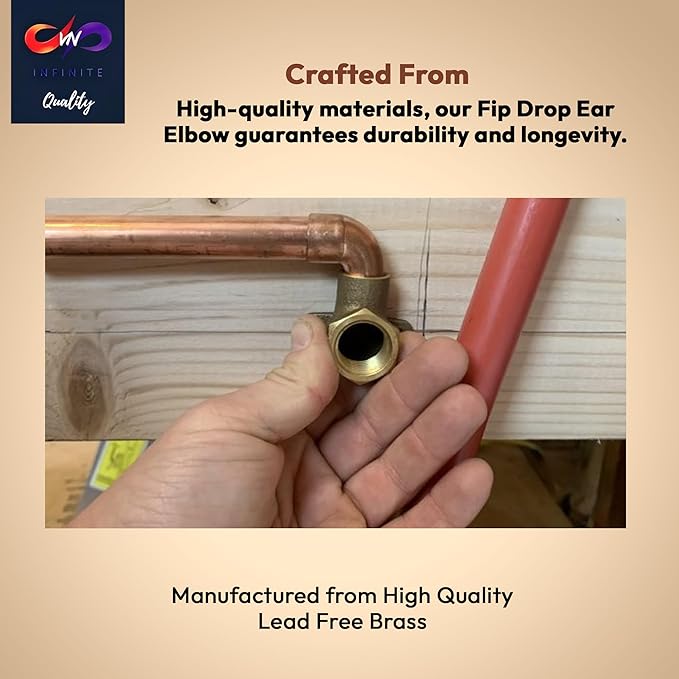 Fip Drop Ear Elbow - 1/2" C x 1/2" Heavy Duty Stress Corrosion Cracking Resistant Brass Elbow Fitting for Plumbing Fitting - Pack of 10