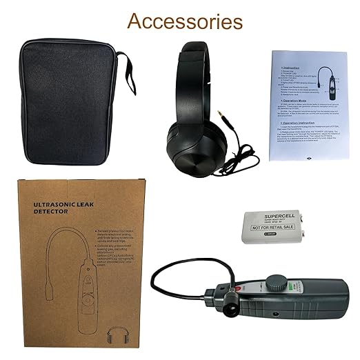 Ultrasonic Leak Detector for HVAC/Automotive/Industrial Use | 38-42kHz Frequency Range Detection with Sound & Light Alerts Portable Gas/Air/Water Leakage Finder Kit Adjustable Sensitivity