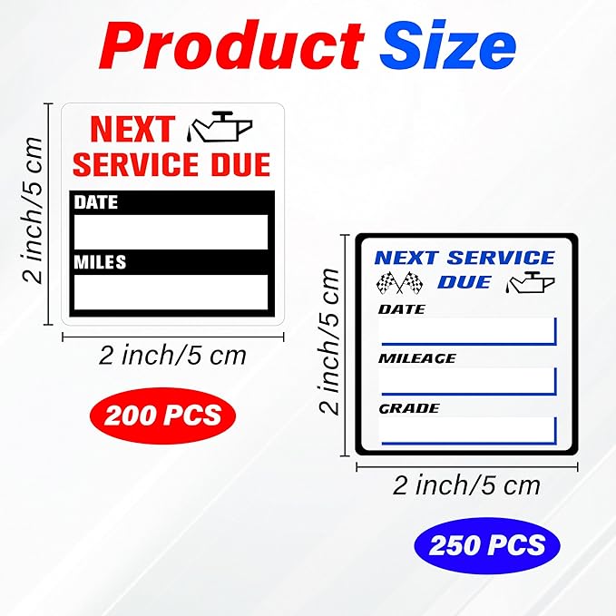 450 PCS Oil Change Stickers for Windshield, 2 Rolls Custom Oil Change Sticker, 2 X 2 Inches Next Service Due Sticker Labels, Removable Vinyl Stickers for Cars Windows Windshield
