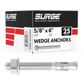 5/8 x 6 Zinc-Plated Wedge Anchors for Concrete and Cement | Heavy-Duty 5/8 Concrete Anchors (Box of 25)