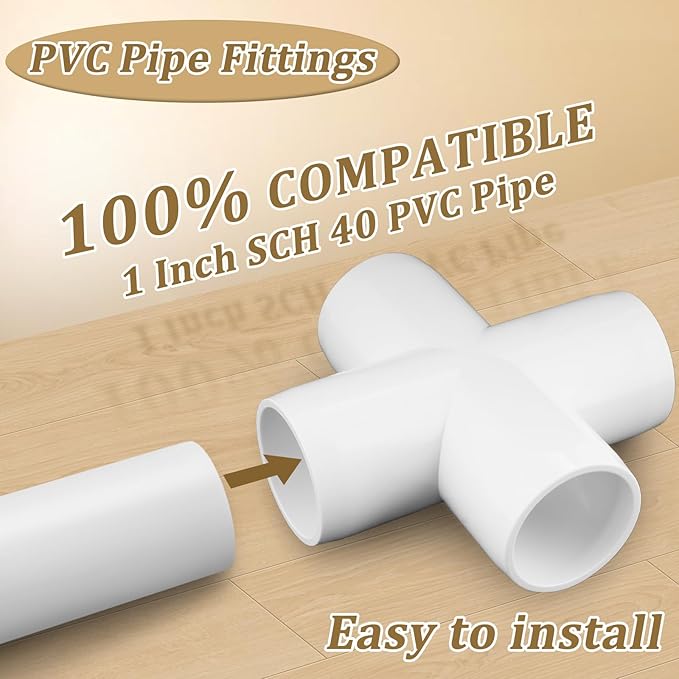 12-Pack 1" PVC Fittings Cross, Furniture Grade 1 Inch PVC Pipe Fittings 4 Way, UV Resistant, Fits SCH40 Pipe DIY Garden Shelves, Greenhouse, Shelf