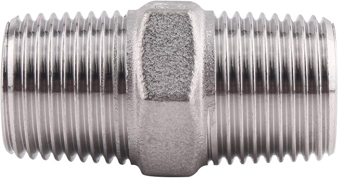 Hex Nipple 3/8 Inch Male NPT - DERPIPE Stainless Steel 304 Threaded Pipe Fitting for Brew Kit, Home Piping Application(Pack of 5)