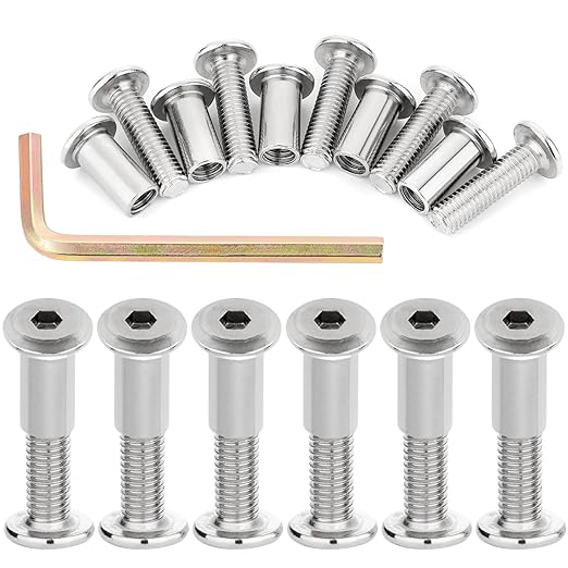 50 Pcs Silver M8x30mm Furniture Bolts Barrel Nut & Bolt - Suitable for Outdoor Applications Such Garden Fences, Gazebos and Decking Projects