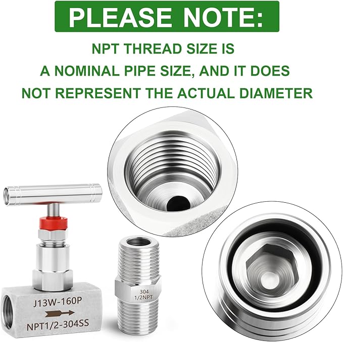 TAISHER 2PCS 304 Stainless Steel High Pressure Straight Needle Valve 1/2" Female NPT For Flow Control Water Gas Oil With Nipple