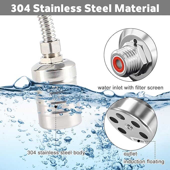 2-Pack Internal Float Valves, Automatic Water Level Control Valve for Water Tanks, Pools, Livestock & Aquariums – 1/2" to 3/4" Inlet, Food-Grade Nylon & Stainless Steel