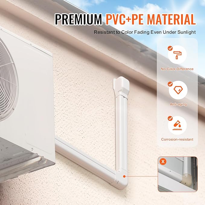 VEVOR Mini Split Line Set Cover 3-inch W 15.8Ft L, PVC Decorative Pipe Line Cover for Air Conditioner with 4 Straight Ducts & Full Components Easy to Install, Paintable for Heat Pumps, White