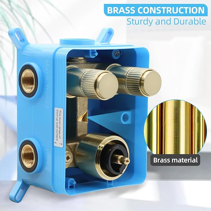 Thermostatic Shower Valve Shower Diverter 2 Way Shower Valve with Temperature Control Shower Mixing Adjustable Flow Diverter（Brushed Gold）