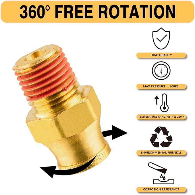 3/8" DOT Air Fittings,DOT Brass Push to Connect Fitting, Air Brake Line Fittings Connector - Male Straight 3/8" Tube OD x 3/8" NPT for Trucks Trailers Use and Air System (5PCS)