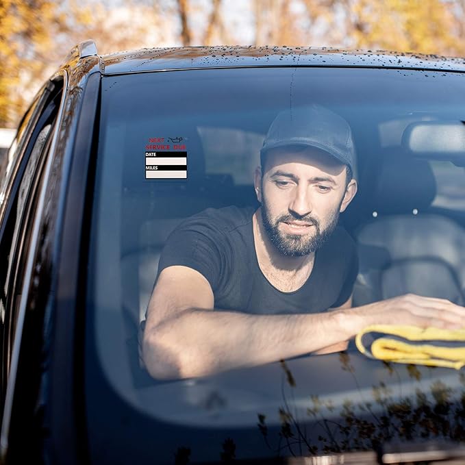 600 Pieces Oil Change Reminder Stickers Service Reminder Labels Low-Tack Windshield Stickers, 2 x 2 Inch, 1 Roll (Black)