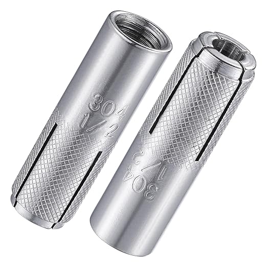 Wensilon(20 pcs) 1/2"-13 Premium Stainless Steel Drop in Anchors Assortment, Knurled Drop-in-Anchor for Solid Concrete, Internal Forced Expansion Screw Bolts