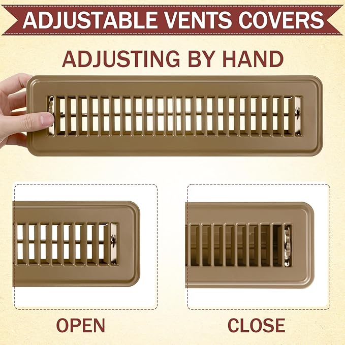 Tandefio 2 Pcs 2" x 12" Floor Register Vent Covers Metal Heavy Duty Walkable Floor Air Vent Covers with Rust Proof Finish Grille Easy Adjust Air Supply Lever for Home Wall Ceiling (Brown)