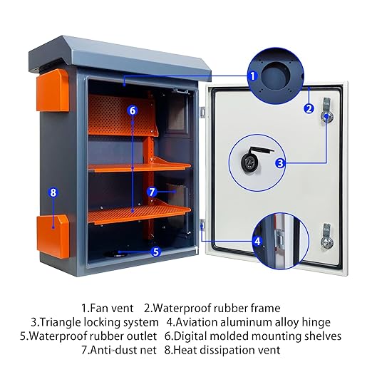 Outdoor Electrical Box NEMA Enclosure Weatherproof Junction Box with Fan Vent Metal Electrical Cabinet with Shelves(24x20x12”)