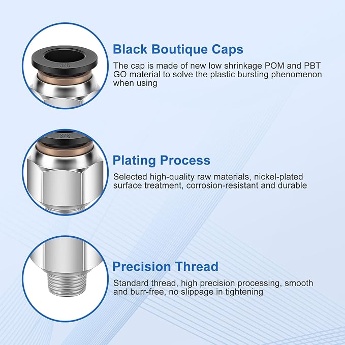 12 Pcs Push to Connect Fittings 3/8 Inch Tube OD x 1/8 Inch NPT Thread Pneumatic Male Straight and Elbow Quick Connect Air line fittings