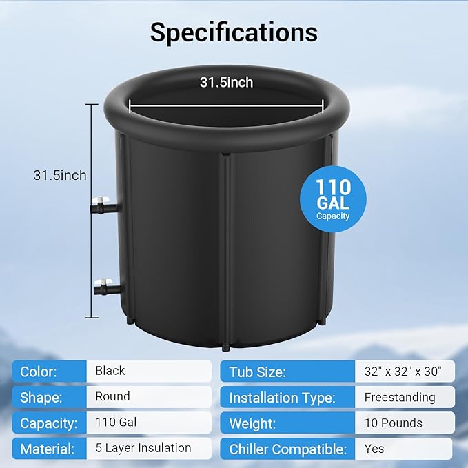 Ice Bath Chiller & Cold Plunge Tub Kit, 1/3 HP Cold Plunge Chiller with External Filter & Pump, 100Gal Ice Pod, Cold Plunge Tub with Water Chiller for Cold Therapy
