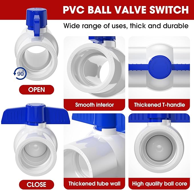 2 Pack 2'' PVC Ball Valves,Blue T Handle Shut-Off Valve Socket,SCH40 PVC Water Pipe Valves,Slip Water Pipe Valve for Water Project, Swimming Pool,Sewage Pump, Outdoor Plumbing & Irrigation System
